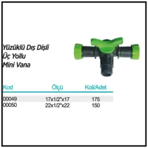Yüzüklü Dış Dişli Üç Yollu Mini Vana ölçü ve ambalaj tablosu