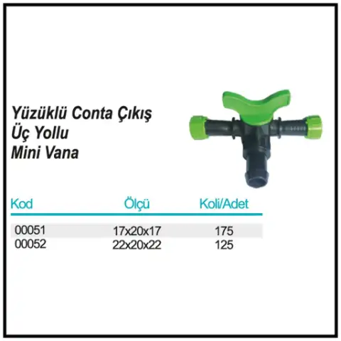 Yüzüklü Conta Çıkış Üç Yollu Mini Vana