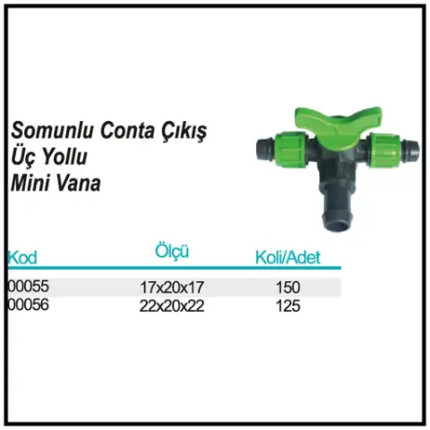 Somunlu Conta Çıkış Üç Yollu Mini Vana ölçü ve ambalaj tablosu