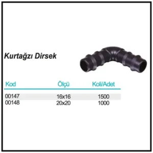 Kurtağzı Dirsek ölçü ve ambalaj tablosu