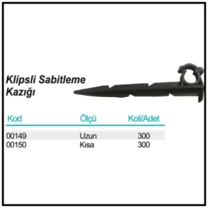 Klipsli Sabitleme Kazığı ölçü ve ambalaj tablosu
