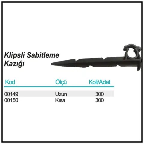 Klipsli Sabitleme Kazığı ölçü ve ambalaj tablosu