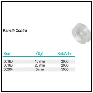 Kanallı Contra ölçü ve ambalaj tablosu