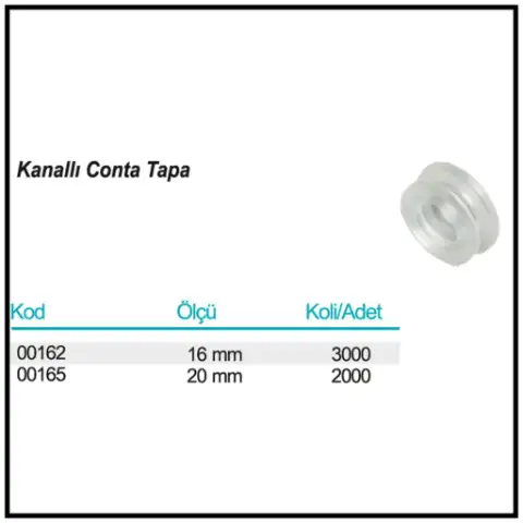 Kanallı Conta Tapa ölçü ve ambalaj tablosu