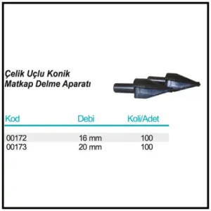 Çelik Uçlu Konik Matkap Delme Aparatı ölçü ve ambalaj tablosu