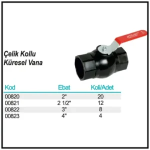 Çelik Kollu Küresel Vana ölçü ve ambalaj tablosu